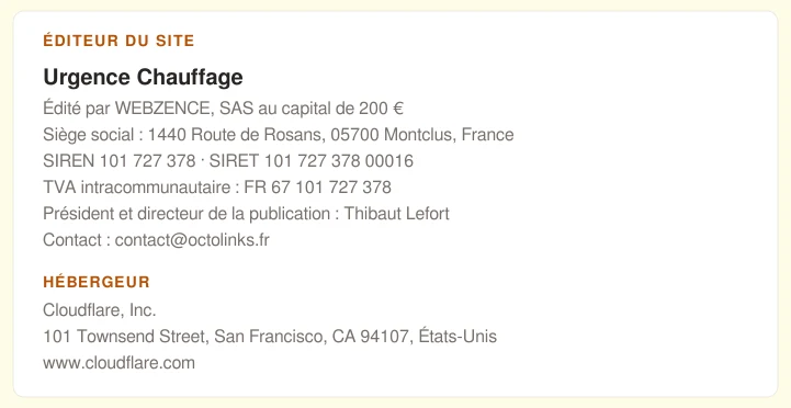 Coordonnées légales de l&rsquo;éditeur et de l&rsquo;hébergeur du site